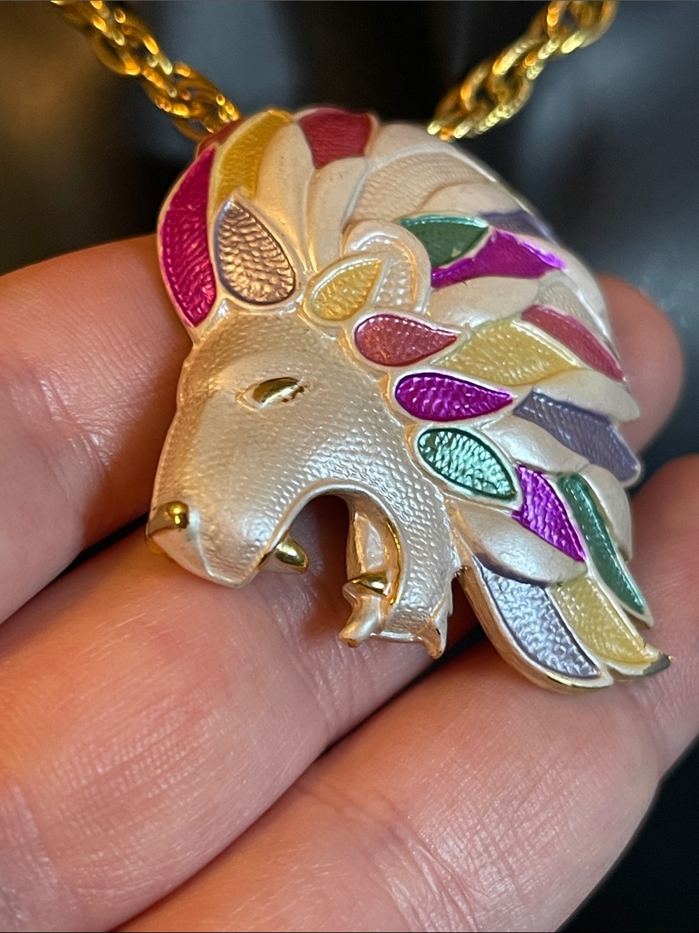 Vintage HMS Madeira Collection Pastel Roaring Lion Brooch Pendant Necklace - Picture 4 of 11